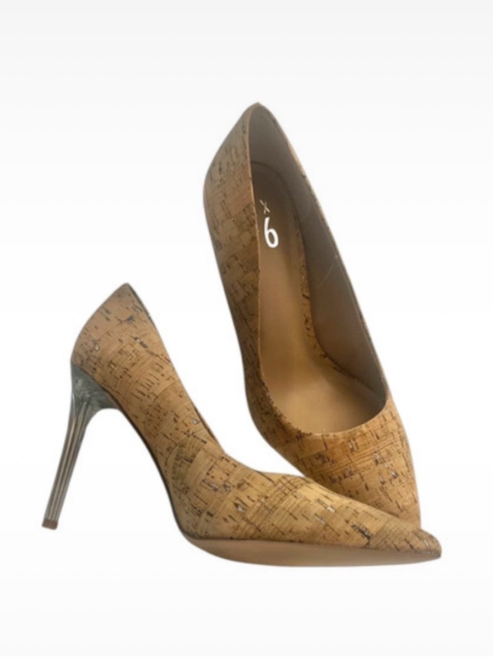 Cork-Texture Pointed Toe Stiletto Pumps - Tan